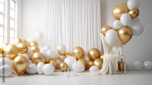 White and gold balloon on white background.