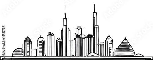 Line art city and tower