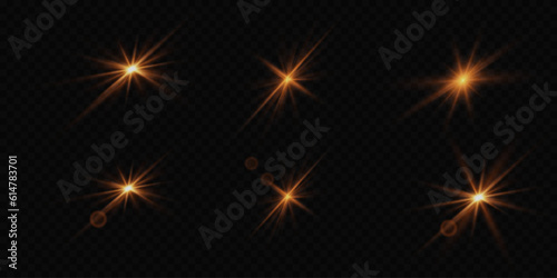 Glowing lights effect, flash, explosion and stars. Special effect isolated on transparent background