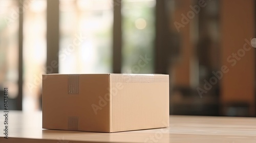 Closeup Delivery Box and Parcel on Table for Online Shopping and Commerce