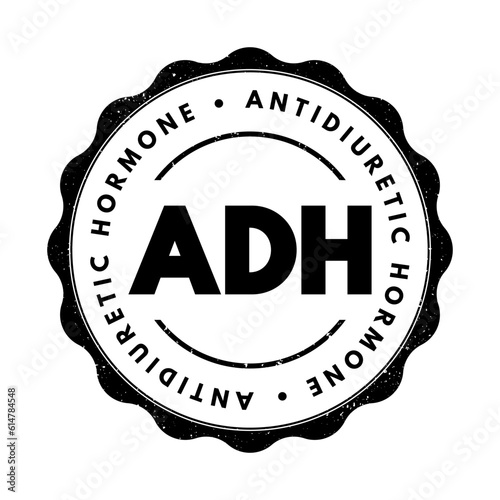 ADH Antidiuretic Hormone - nonapeptide synthesized in the hypothalamus, acronym text concept stamp