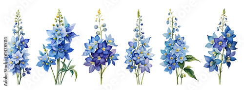 Obraz na płótnie Watercolor Delphinium flowers. Generative Ai