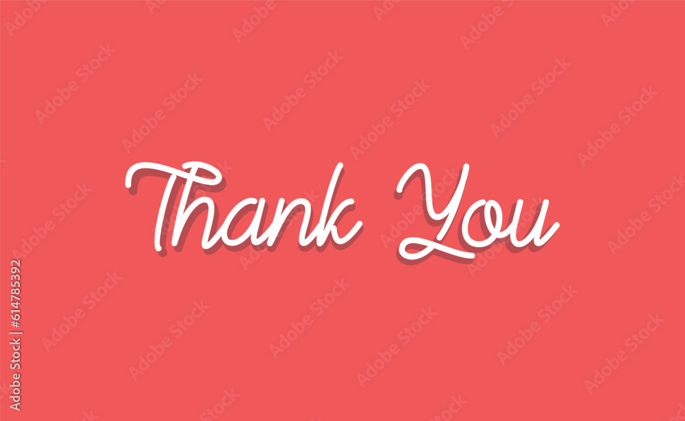 Thank you lettering text with drop shadow. Hand drawn style thanking message. Cursive calligraphic vector.