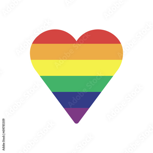 LGBTQ Pride love symbol. Heart shaped rainbow flag heart. Diversity representation.