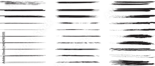 Set of wavy horizontal lines. Set of marker hand drawn line borders and doodle design elements. Hand drawn paint brush strokes lines. Vector isolated on white.
