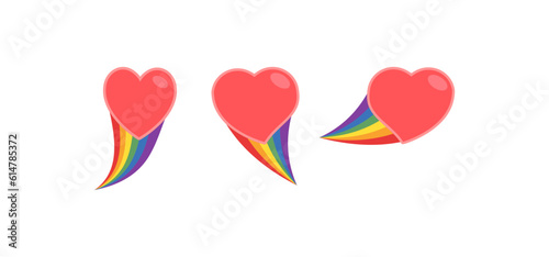 Heart icon with rainbow flag comet. Love diversity, pride month symbol.