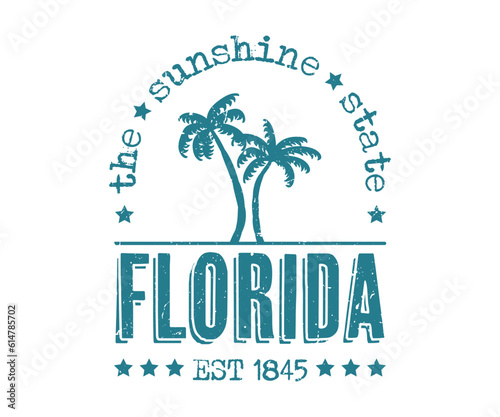 Florida the sunshine state badge vintage vector print for t-shirt graphics, fashion prints, posters and other