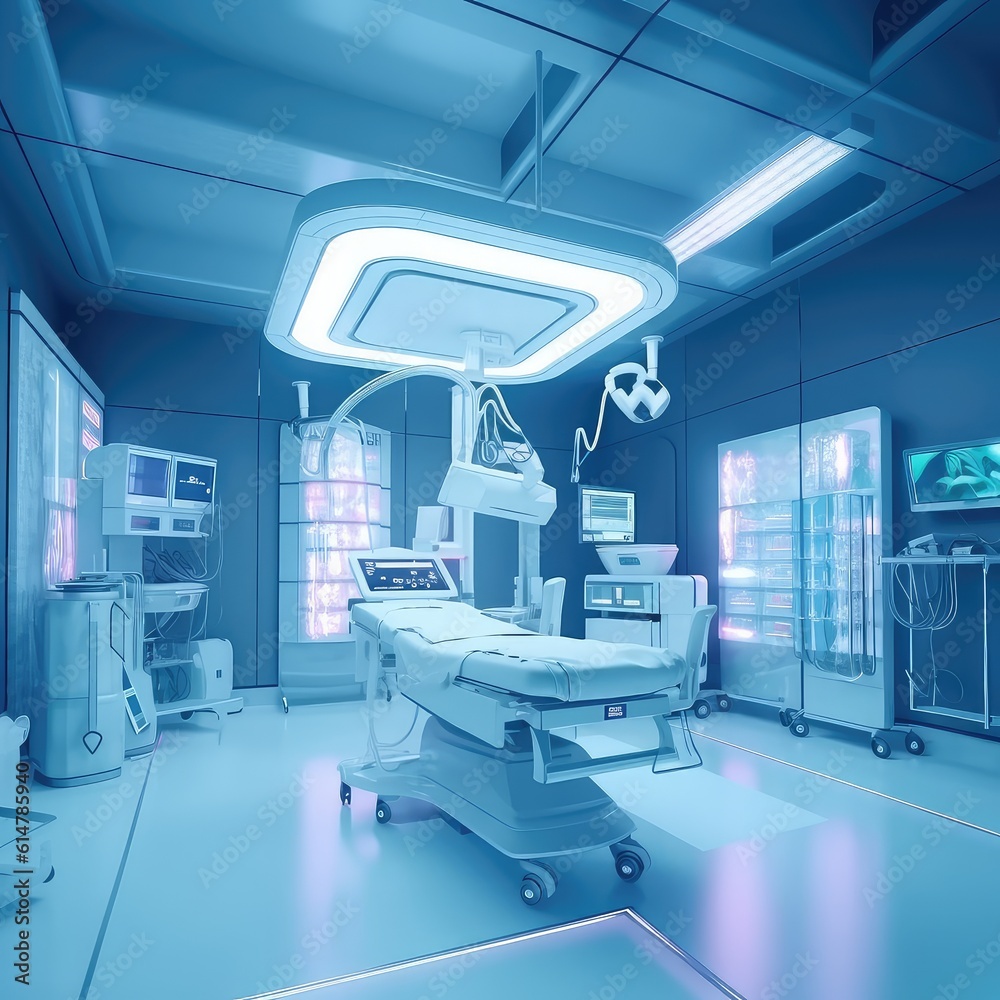 Close – up in the room. Hospital recovery room with beds and chairs.Interior of a modern luxury hospital, modern hospital , comfortable, medical ,equipped ,Generative AI illustration.