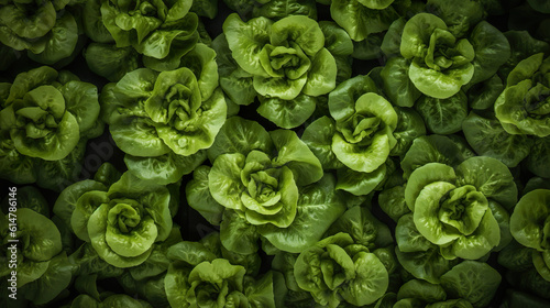 Close up lettuce full frame fresh vegetable background. Organic lettuce. Lettuce top down view seamless background. Healthy freshness lettuce. Realistic 3D illustration. Generative AI