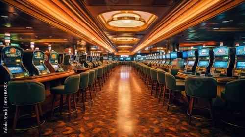 Interior of a hotel casino. Gambling slot machines, poker, and blackjack. Craps and betting on the Las Vegas strip. © radekcho