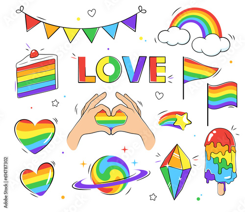 Set of lgbt icons, love, pride illustrations