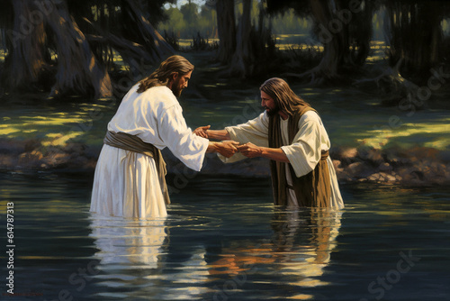 Canvas Print John the Baptist standing in the Jordan River and baptising