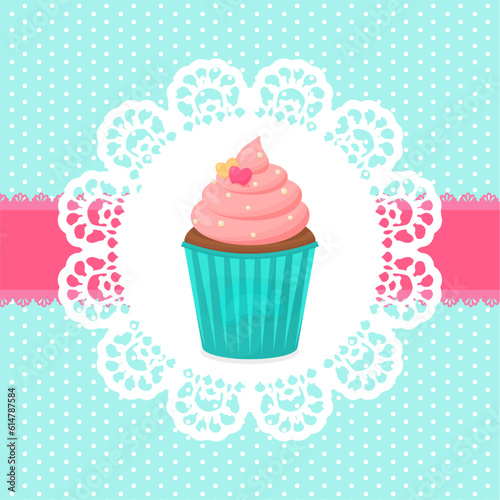 Card with cupcake. Background with cupcake. Vector illustration in a flat style.