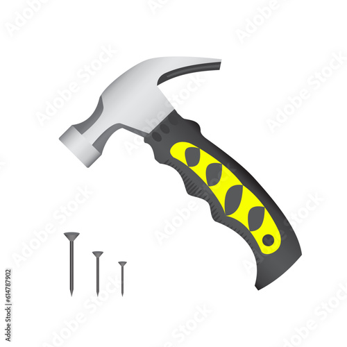 Colorful cartoon claw hammer. Handyman tool for home repair. Construction themed vector illustration for icon, logo, sticker, patch, label, sign, badge, certificate or flayer decoration
