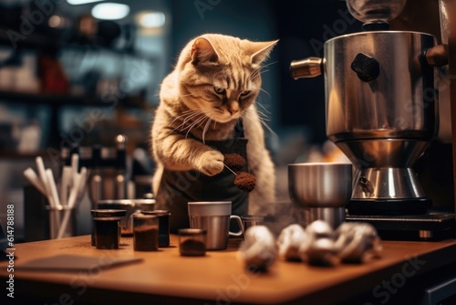 Cat barista in cafe.Generative Ai