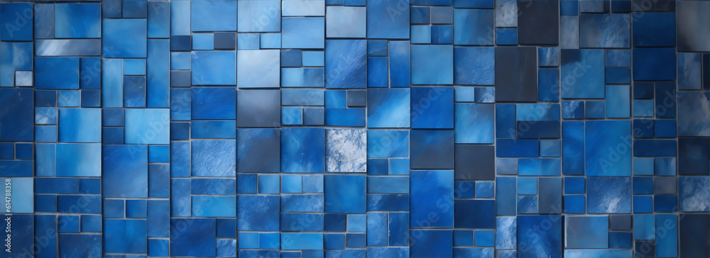 Dark blue mosaics filled wall from Generative AI