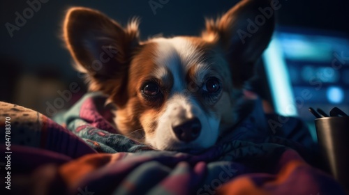 chihuahua puppy sitting on a sofa HD 8K wallpaper Stock Photographic Image