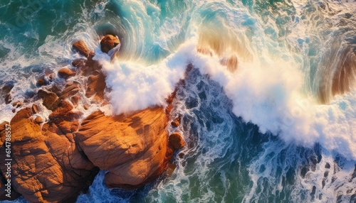 Coastal Aerial Satellite Drone Photography of Waves and Blue Waters 