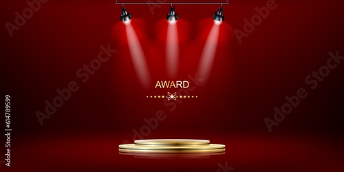Illuminated stage podium with red carpet for award ceremony illustration
