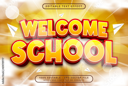 welcome school 3d text effect and editable text effect with light and cloud illustrations