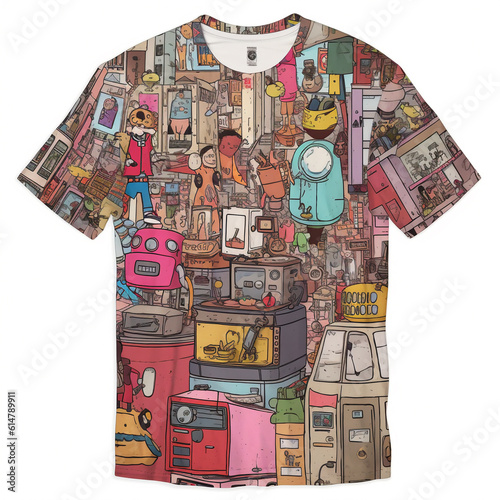 busyness in a village, Y2K t-shirt concept.