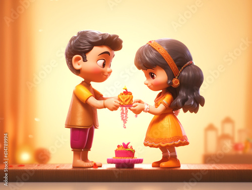 Raksha Bandhan Rakhi Background with smiling bother and sister - ai generative