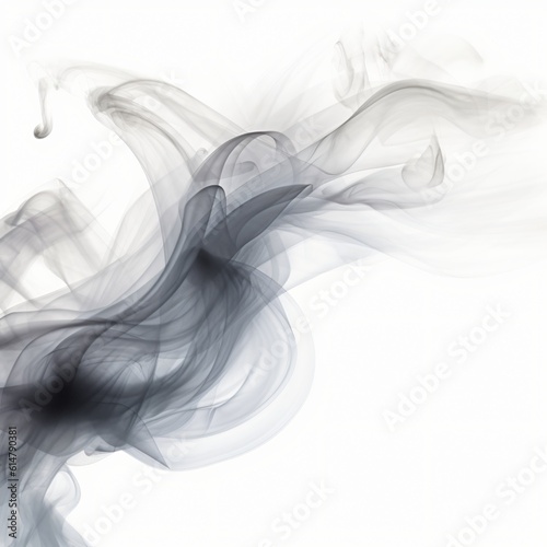 billowing cloud of gray smoke gracefully floats against a pristine white backdrop