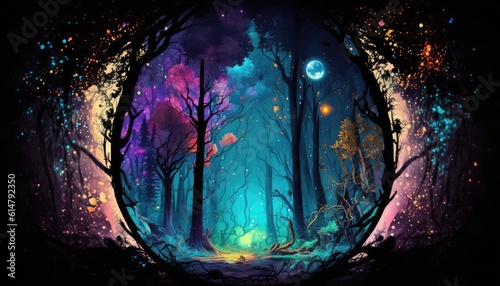 beautiful dark space forest landscape for glimpse of the cosmos generative ai