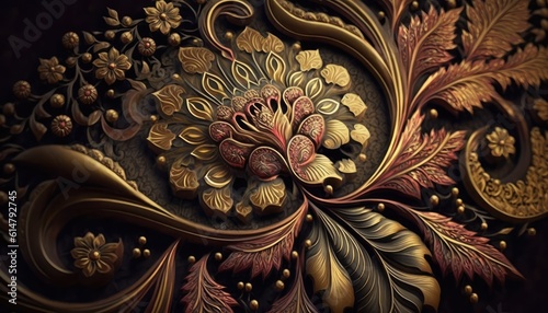 beautiful and abstract golden floral backdrop with a traditional touch generative ai