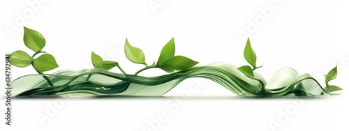 Green organic floating water waves with fresh plant leaves, isolated on white background banner (Generative Ai)