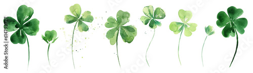 Foto Watercolor lucky clover leaves. Clover card. Clover print.