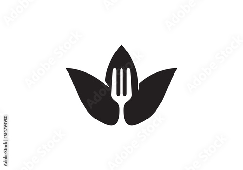 fork leaf logo design. icon symbol for health restaurant food diet and etc.