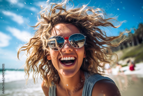 Happy young woman on the beach © Adrian Grosu