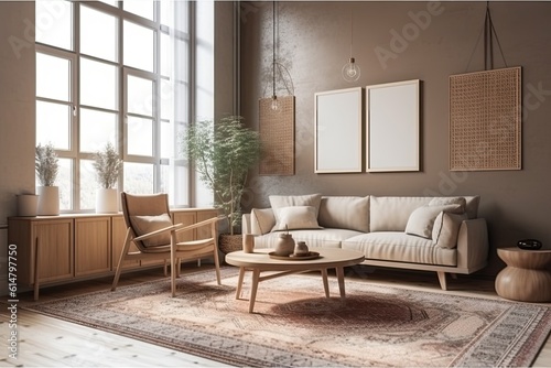 Stylish interior design for a living room. Generative AI © Lasvu