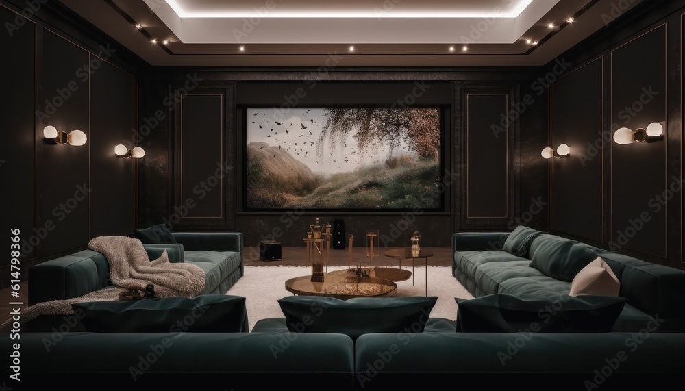 Luxury home theater room,Living room. 3d rendering Luxury home theater room,Living room. 3d rendering