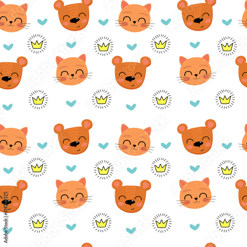 Seamless pattern cute cat and bear. baby textile, background, vector pattern