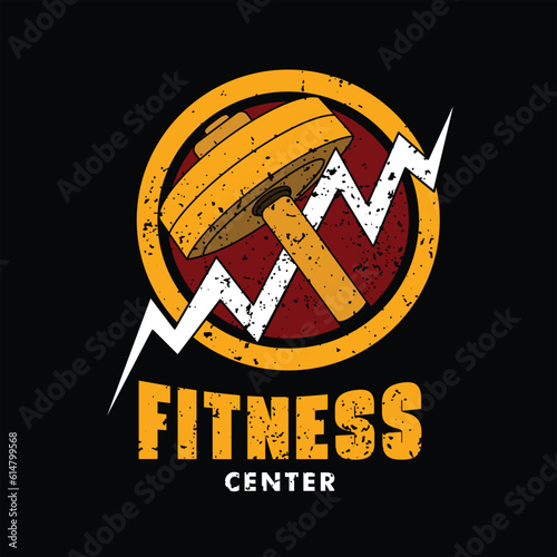 Fitness logo with yellow dumbbells suitable for gym center