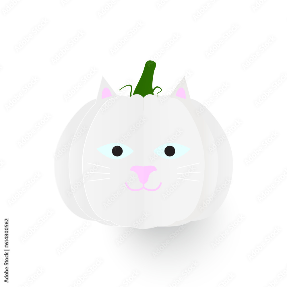 White cat vector illustration. Paper cut cat face pumpkin elements for halloween. Happy halloween White cat vector illustration. Paper cut cat face pumpkin elements for halloween. Happy halloween