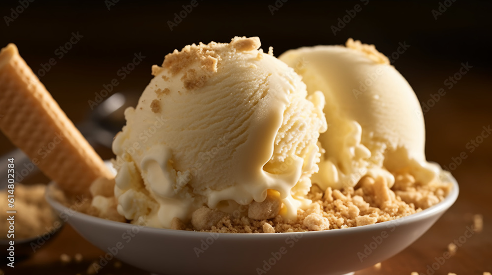a scoop of creamy cheesecake - flavored ice cream adorned with a sprinkling of graham cracker crumbs. The cheesecake - flavored ice cream boasts a velvety and smooth texture a scoop of creamy cheesecake - flavored ice cream adorned with a sprinkling of graham cracker crumbs. The cheesecake - flavored ice cream boasts a velvety and smooth texture