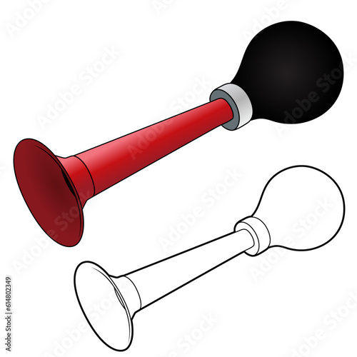 Air horn bugle squeeze rubber bulb red trumpet bell vector image