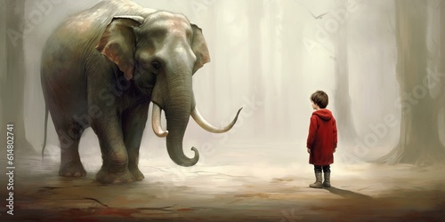 Elefant as imaginary friend, concept of Fictitious companions, created with Generative AI technology