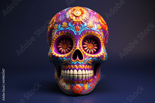 Painted human skull for the Day of the Dead in Mexico.ai generative