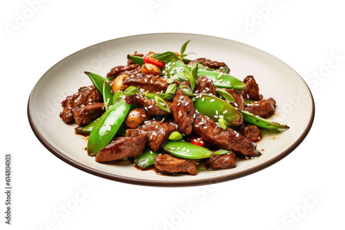 Delicious Beef and SnowPeas Stir Fry Isolated on a Transparent Background