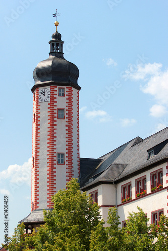 Clock tower of the Town hall in the town of Weida in the county of Greiz in the German state of Thuringia photo