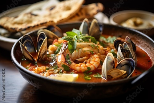 Zuppa di Pesce with clams, mussels, and shrimps in a tomato-based broth