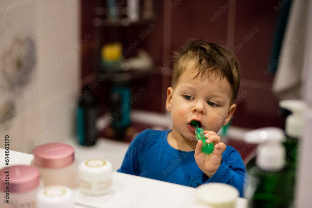 Child learning to brush his teeth Child learning to brush his teeth