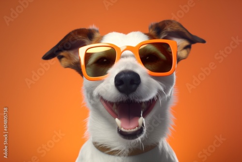 smile dog pink isolated animal pet sunglasses cute portrait background funny. Generative AI.