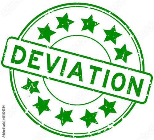 Grunge green deviation word with star icon round rubber seal stamp on white background
