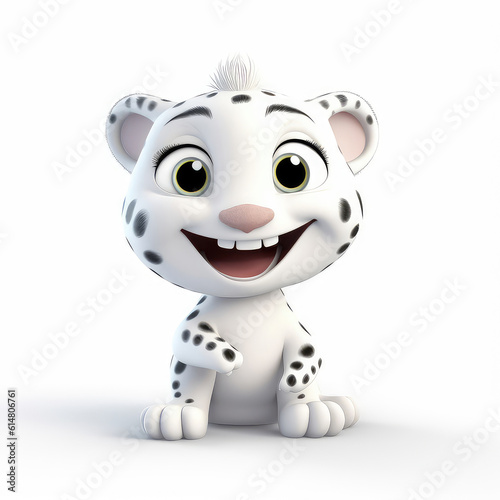 Cartoon white leopard mascot smiley face on white background