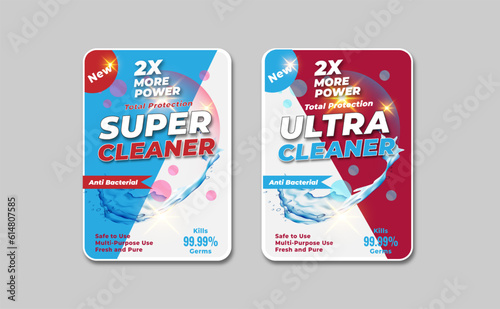 Super wash and ultra clean detergent label